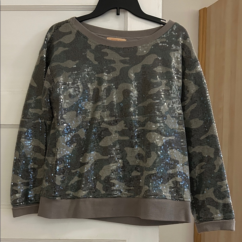 Anthropologie Gray Sequin Top